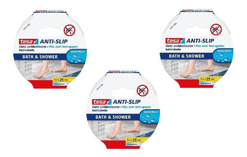 Tesa Anti-Slip Bath & Shower Tape - Transparent - 3 Rolls of 5 Meters 5