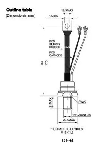 ZL Tiristor SCR 130RIA120 130A 1200V (M12x1.75) 2