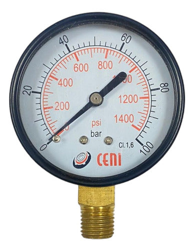 Ceni Manometer 100bar/psi 63mm 1/4 Bsp Inf Gas Aire Agua 0