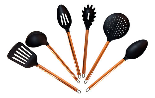 Set 5 Piezas Utensilios Nylon Mango Acero Cobre Cocina Bz3 0