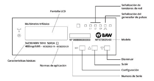 BAW MTS726D5-60 Digital 60A Din Rail Three-Phase Consumption Meter 2
