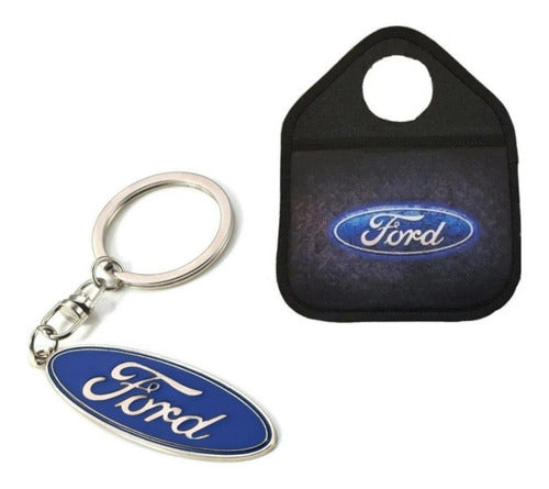 Ford Metal Logo Keychain + Multi-Purpose Neoprene Waste Bag 0