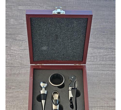 Set Vino En Caja Estuche Madera Con Broche X 4 Piezas 1