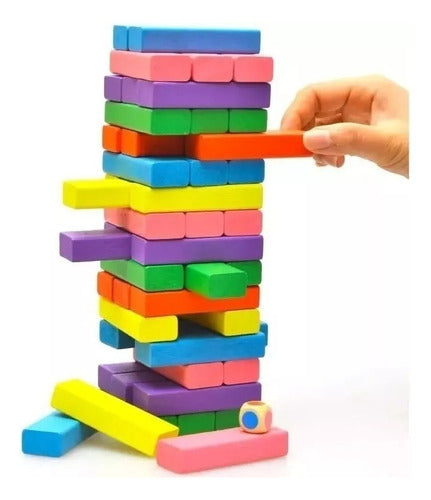 Juego De Las Maderitas Torre De Madera Colores Con Dado 3