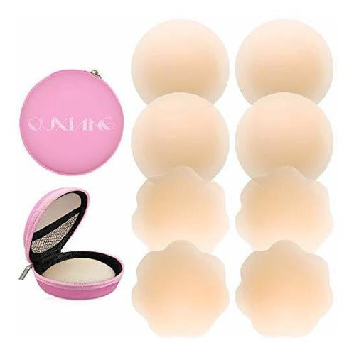 Quxiang Women's Adhesive Silicone Nipple Covers - 4 Pairs 0