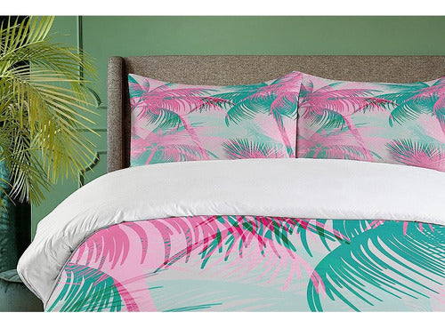 Ambesonne Palm Leaf Duvet Cover Set, Beach Party Theme Vibra 2