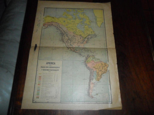 Antiguo Mapa Plano America Oro Hidrografico Regiones Natural 0