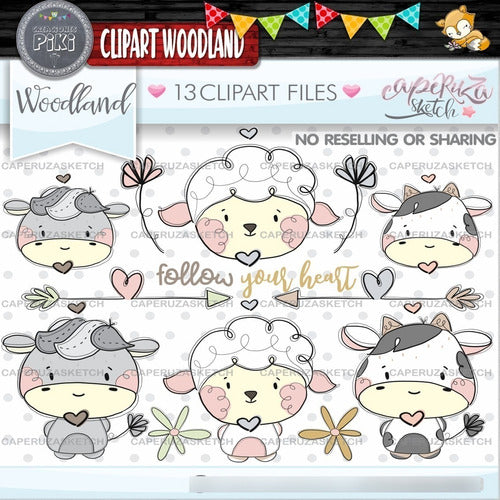 Pack Imágenes Clipart Tiernos Animalitos Granja Caperuza 2