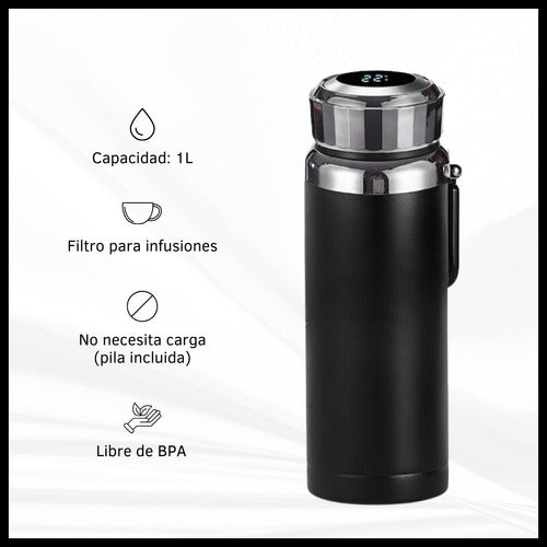 Stainless Steel 1 Liter Thermos Bottle with LED Display Temperature and Filter 12