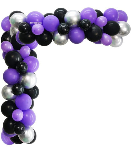 Arco Globos Merlina Decoracion Globos Violeta Negro Plateado 0