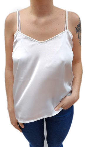 Women's Tank Top | Satin Blouse with Cotton Linen | Cotton 0