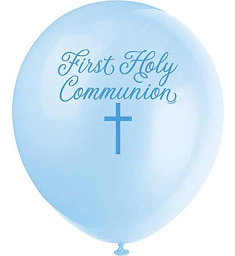 Unique Fancy Cross First Communion Blue Latex Balloons - 8 Pieces 1