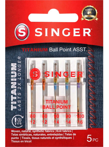 Singer 04809 Titanium Universal Ball Point Machine Needles for Knit Fabric, Assorted Sizes, 5-Count 0