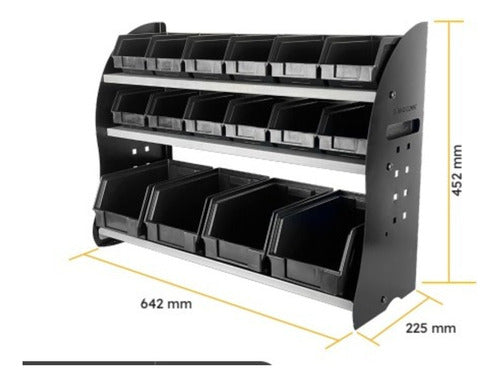 Storage Compat Metal Shelf with 3 Shelves and 16 Drawers 1