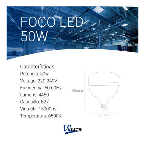 Macroled Lámpara Foco Led Alta Potencia Galponera 50w 220v E40 1