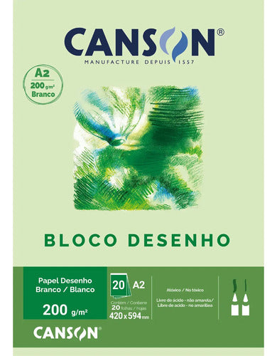 Papel Canson Branco Bloco De Desenho A2 200g C/20fl 0