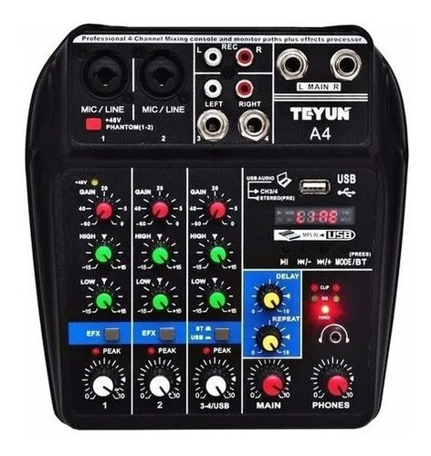 Teyun Consola Mixer 4 Canales Con Interface Usb Bt Phantom Efectos 1