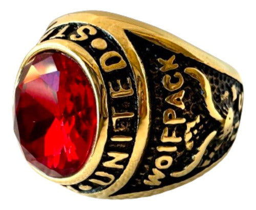 Donna Anillo Hombre Acero Inoxidable Quirurgico Militar Roja Piedr 0