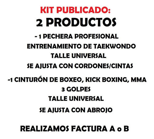 Shark Box Kit Mayorista, 1 Pecheras Taekwondo + 1 Cinturón De Boxeo, Kick 1