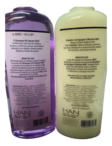 HAN Shampoo Neutro PH 7 + Enjuague Han 2 Minutos Brillo 500ml 1