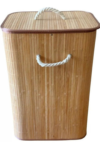 Cesto Para Ropa Plegable Bambu Organizador Tapa Eco Friendly 0