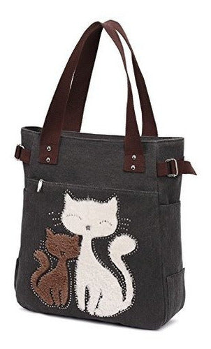 Kaukko Women's Canvas Handbag with Cat Design 3