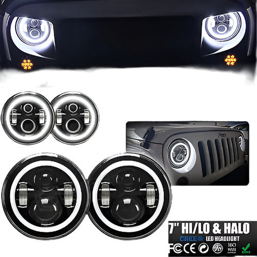 Jeep 7 Inch Halo Angel Eyes LED Projector Headlights Black 1