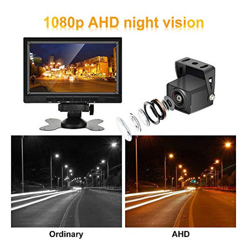 Podofo HD 1080P RV Backup Camera with 7 Inch DVR Split Screen Monitor 2