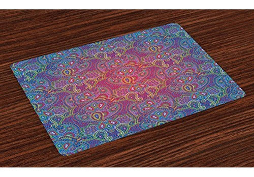 Lunarable Purple Place Mats Conjunto De 4 Boho Paisley Patte 0