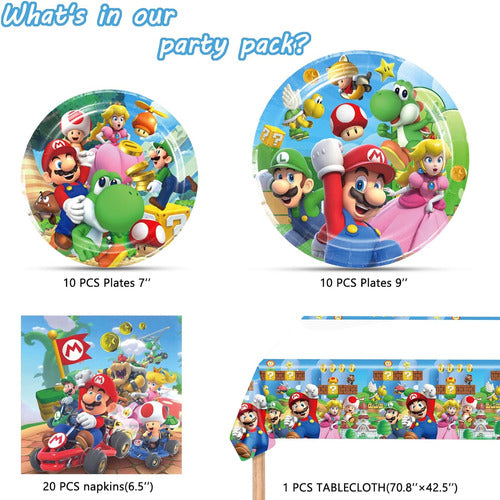 Fiesta De Mario: 20 Platos, 20 Servilletas Y 1 Mantel De Mes 1