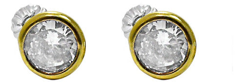 Buenos Aires Plata Aros Susanos Plata 925 Y Oro 18k Con Piedra Brillo 6mm 1