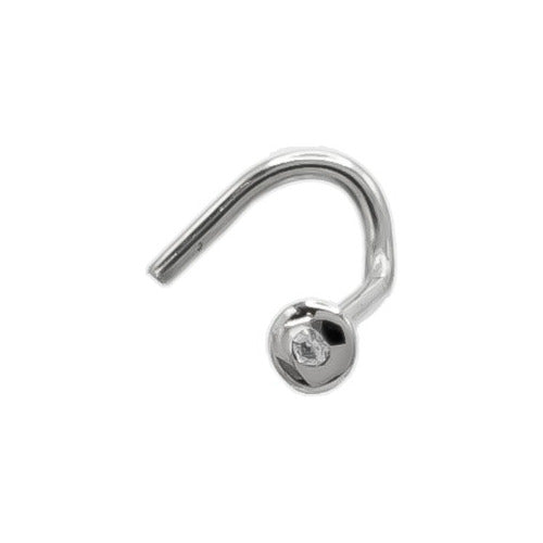 18k White Gold Nostril Nose Ring with 1mm White Cubic Zirconia Stud by Copawa 0
