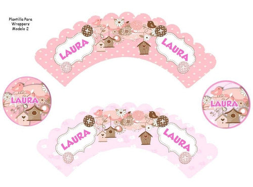 Galatea Designs Kit Imprimible Pajaritos Niña Rosa Cumpleaños Tarjetas 1