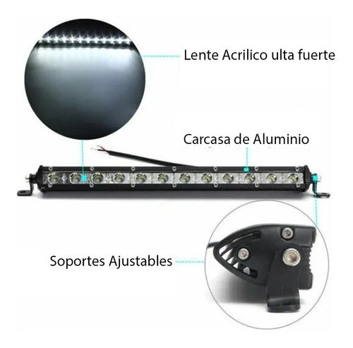 Barra 12 Led Ultra Slim 36w 33cm 3240lm 12/24v Hilux Amarok 2