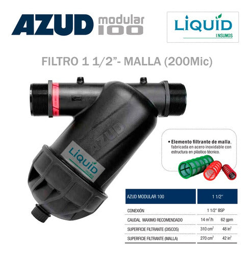 Filtro Riego Y Goteo 1 1/2 Malla 200 Mic - Azud Modular 100 1