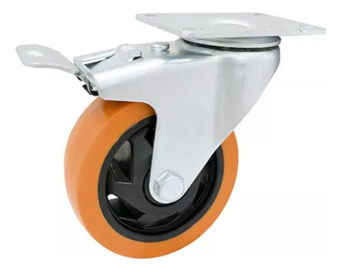 Oxen Rotating Polyurethane Wheel 100mm with Brake Capacity 130kg 1