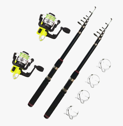 Red Fish Fishing Combo: 2 Reels + 2 Rods 2.10m + 4 Lines 0