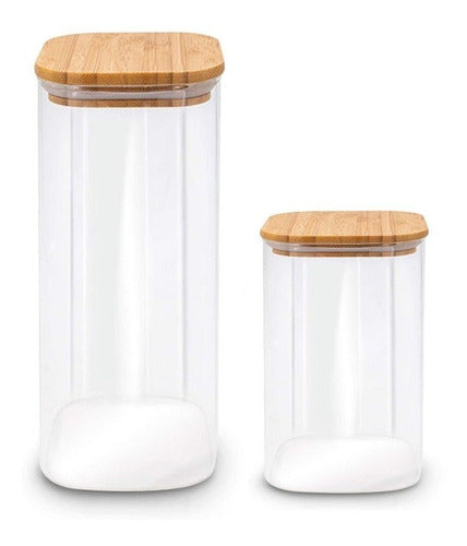 Set of 2 Small Glass Jars with Wooden Lids - Airtight Design 0