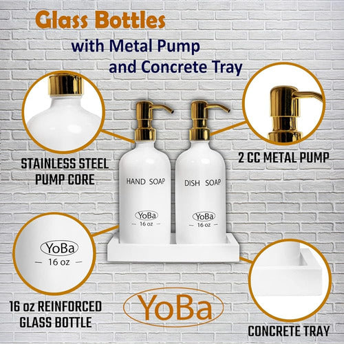 YoBa Glass Soap Dispenser with Pump and Concrete Tray 2