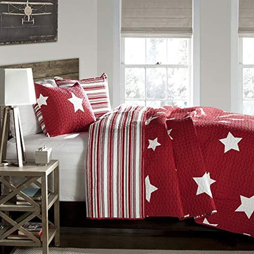 Lush Decor Red Star Quilt-Reversible Juego De Ropa De Cama D 0