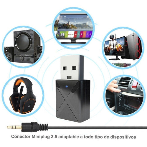 USB Miniplug 3.5 Tx Rx Dongle for Car TV Headphones Etc 4
