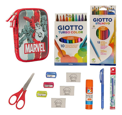 Marvel Double Eva Pencil Case Set with Giotto Pencils by Mooving 0