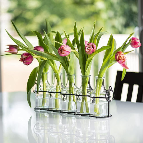 Le'raze Glass Flower Vase 5pc with Metal Stand 1