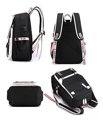 Jiayou Teenage Girls Backpack Middle School Students Bookbag Outdoor Daypack With USB Charge Port 21L - White Black 3