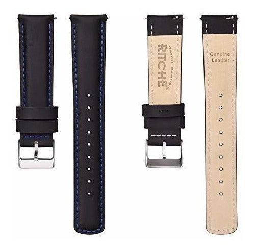 Ritche Genuine Leather Watch Band Black Blue Sil 22mm 4