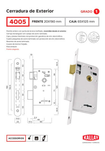 Kallay Cerradura 4005 Punta Redonda Frente Angosto Seguridad 1