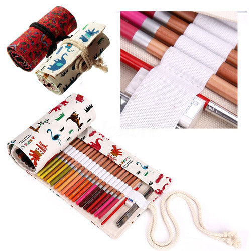 Portable Canvas Pencil Case Roll Holder Bag P 0