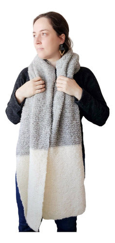 Tricotazo Thick Scarf Unisex Handwoven Gray and Cream 0