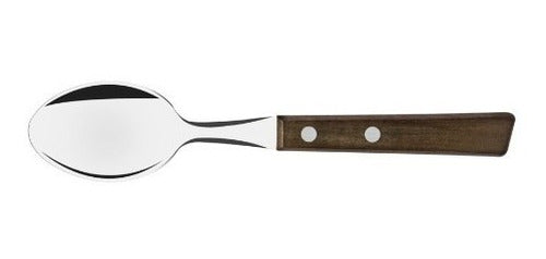 Tramontina Traditional Wooden Handle Tea Spoon Set x12 Stainless Steel Ice Cream 0