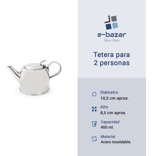 Stainless Steel Teapot for 2 People by Vima - 400ml Capacity - Tetera De Acero Inoxidable Para 2 Personas Vima
